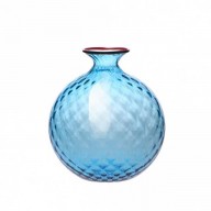 VASO VENINI MONOFIORE 100.14 - COLORE ACQUAMARINA CON FILO ROSSO - Misure: diametro 11 cm x h 12,50 cm